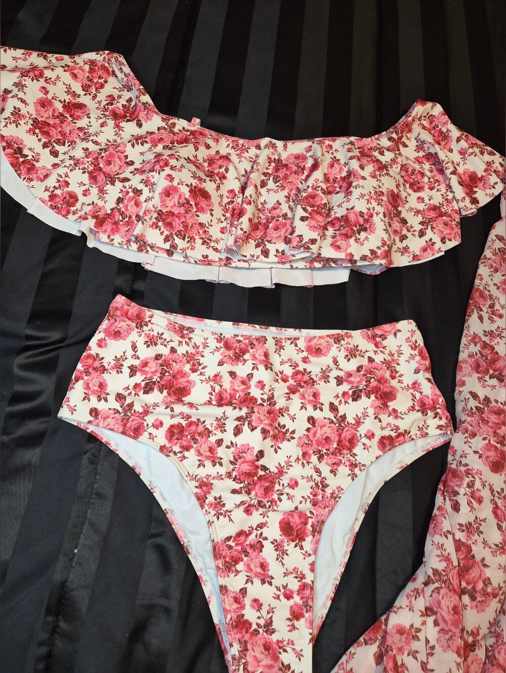 Floral Off-Shoulder Bikini Set with Sarong - Pink Floral 3 Piece - Picture 3 of 5